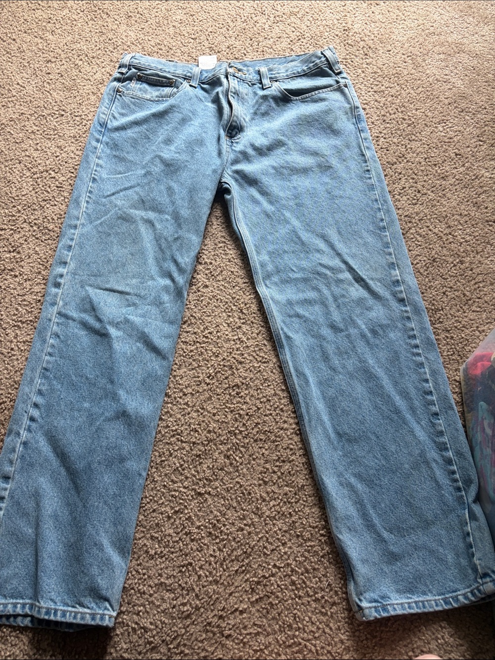 B29 Vintage Men’s 38X32 (Irregular) Carhartt Light Wash Denim w Leather Patch